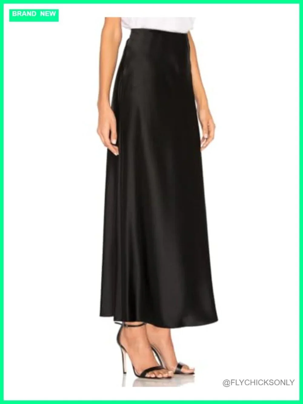 Satin High Waisted Side Split Maxi Skirt Elastic Waistband A-Line